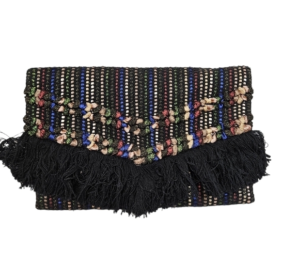 Stella & Dot Bohemian‎ Multicolor Woven Fringed Large Taj Clutch Purse Handbag - Picture 1 of 8